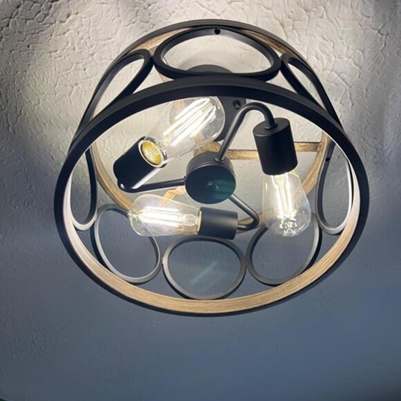 New Modern Farmhouse Ceiling Light Fixtures,3-Lights Black and Retro Wood Finish - Picture 3 of 8